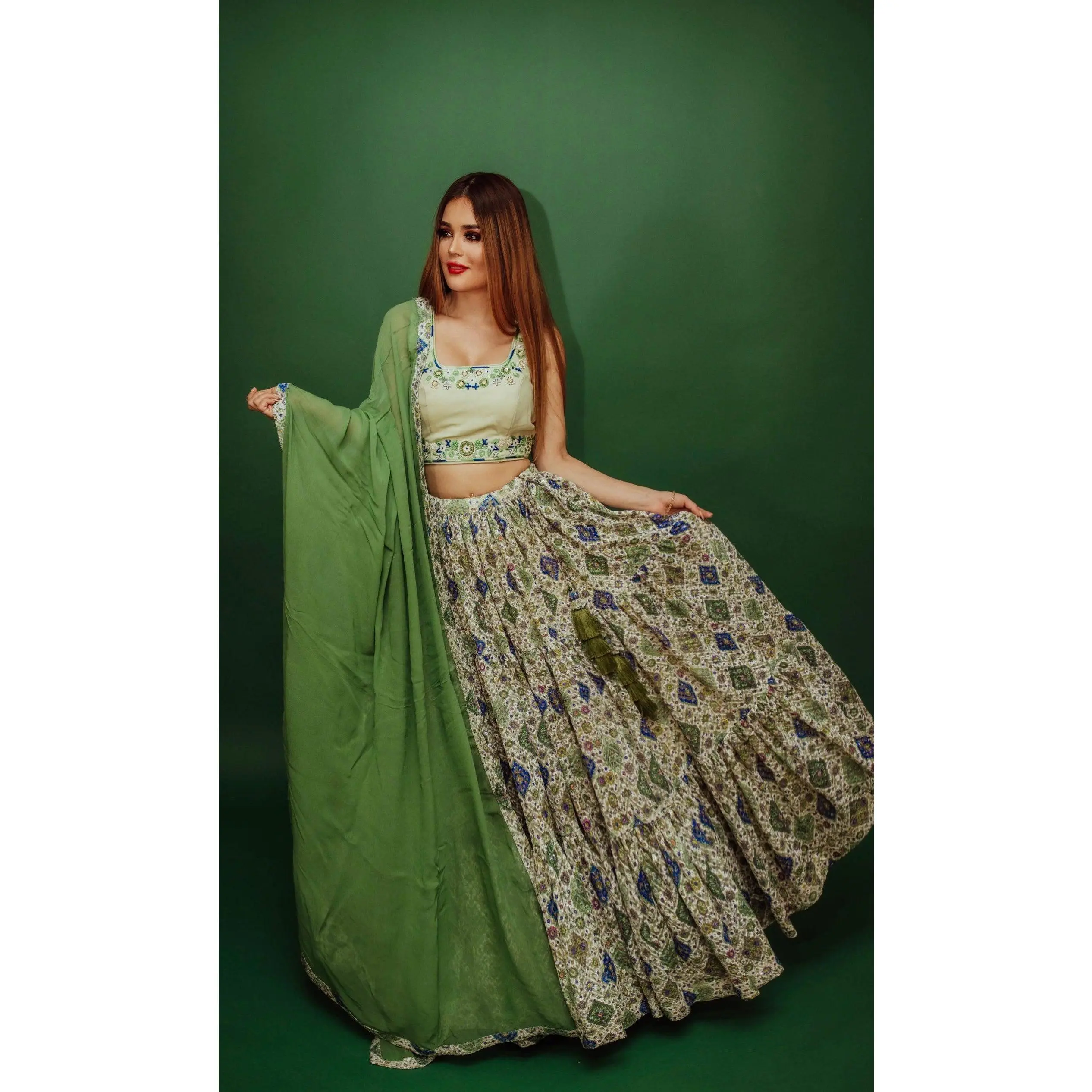 Martini Green Sequin Print Lehenga Choli Set