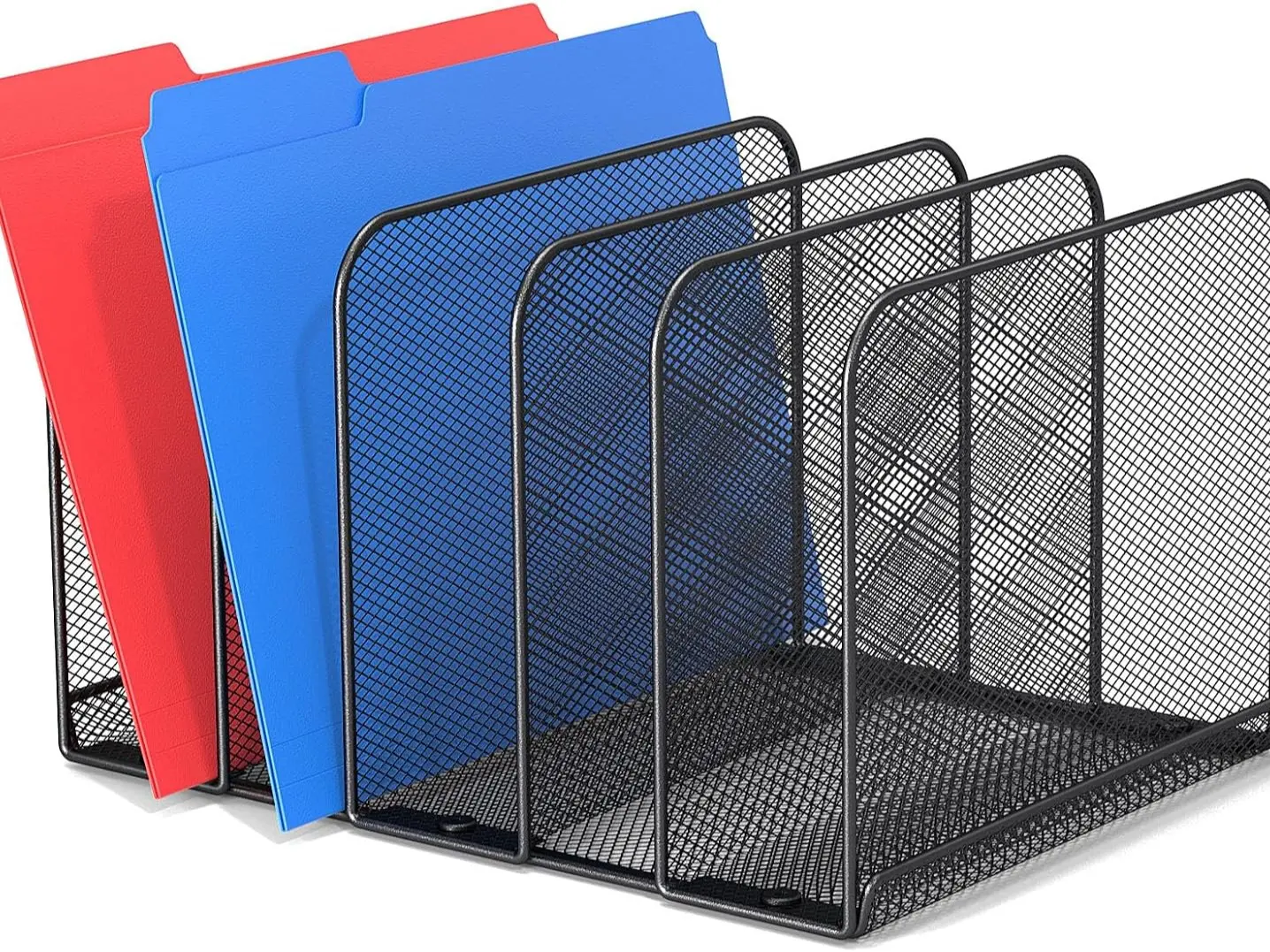 5 Sections Desk File Holder/Rack/Sorter,Mesh File Organizer,File Folder Organizer,Metal Upright Desktop Organization for Documents,Magazine,Kitchenware,Antiskid,Antirust,Sturdy,1 Pack