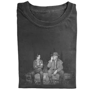 Fallout TV Show Trail Cam Tee, Ghoul and Lucy Sitting on Log, Funny Black White Meme T Shirt, Comfort Colors, Post-Apocalyptic Humor
