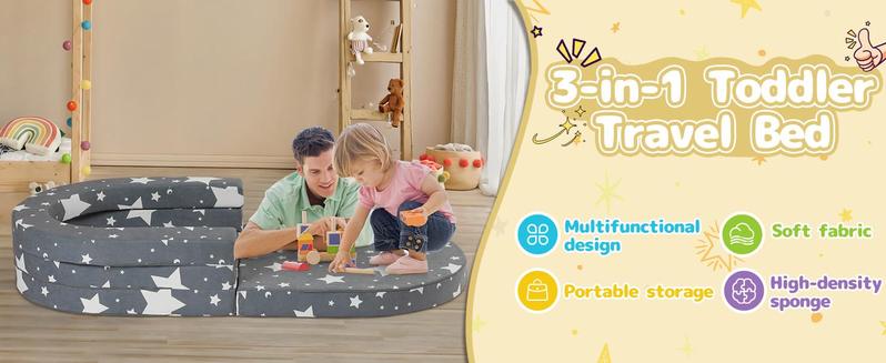Erament Travel Toddler Bed 3-in-1 Portable Foldable Chair Soft Foam Floor Lounger with Washable Cover Kids Travel Bed for Toddlers 1-3 Star