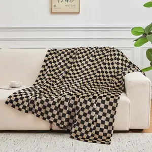 Checkered Throw Blanket Flannel Fleece Soft Cozy Checkerboard Grid Print Checker for Bed Couch Sofa, 50"x60", Black Brown