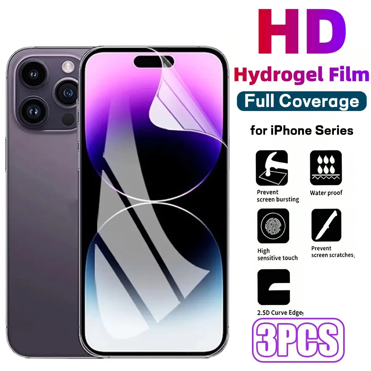3 Pack Ultra HD Hydrogel Film for iPhone 17/17 Pro/17 Pro Max/17 Air/16E/16/15/14/13/12/11/Pro/Pro Max/Plus/Mini/X/XR/XS/XS MAX,Soft Screen Protector,Anti-fingerprint,Anti-scratch,Full Coverage,Dynamic Island Compatible,Bubble-Free [Not Glass]