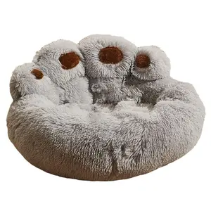 30 Inch/43 Inch Calming Dog Bed Paw Shape Plush Dog Bed with Removable Cover Donut Dog Bed Washable for Puppy and Kitten