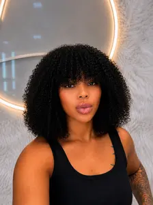 Afro Kinky Human Hair Full Machine Wig, 14" Length