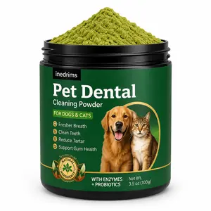 Pet Dental Powder for Dogs & Cats – Fresh Breath, Tartar & Plaque Remover, Probiotics & Enzymes Oral Care Supplement