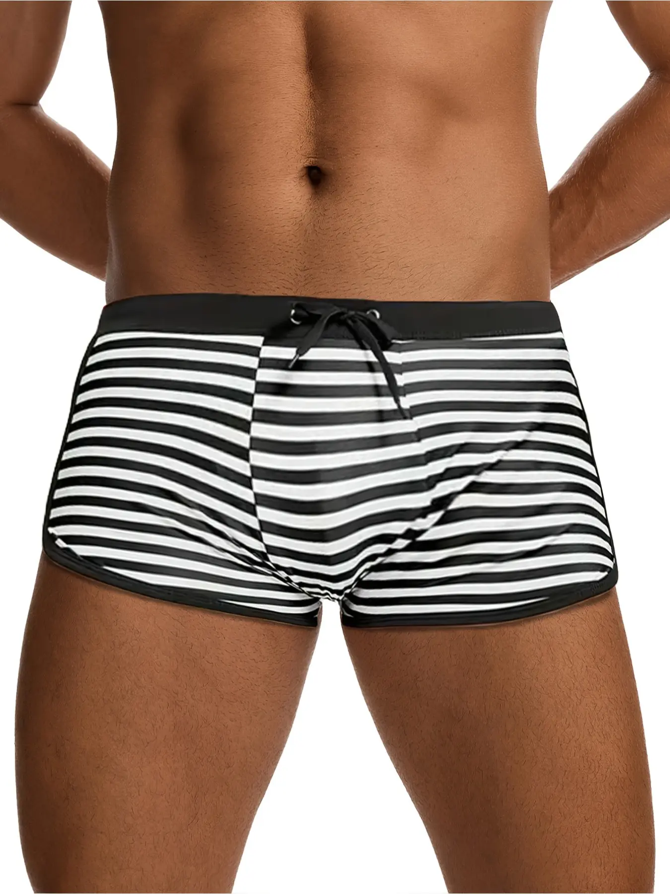 Men's quick-dry, high-elastic drawstring sports swim trunks with color-block stripes, suitable for beach swimming, surfing, and sports shorts Activewear Clothing
