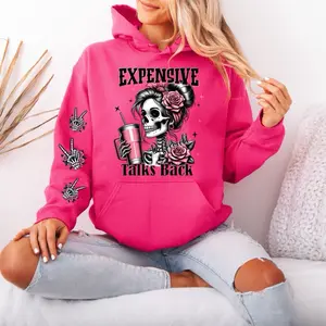 Expensive and Talks Back Gildan hooded Sweatshirt with Sleeve design hoodie unisex sizing womenswear comfortable soft Casual Pullover Tops Fabric Pocket Mint Green Green Spandex Cotton