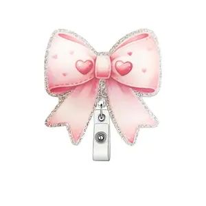 Cute Bow Design Retractable Badge Clip, Lovely Badge Scroll Badge Clip, ID Card Pack for Students Office Staff Doctors Nurses Teachers