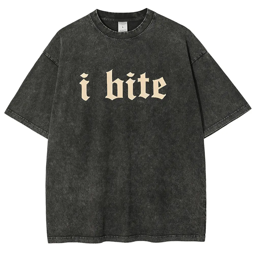 Gothic I Bite T-Shirt, Funny Girls Crewneck, Sarcastic Women Tee, Meme Top, Humor Outfits, Funny Gift For Her Acid Washed Cotton T-Shirt