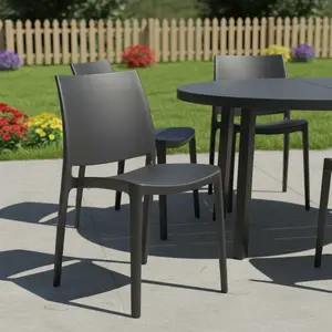 360 stand Armless Legged Outdoor Stacking Dining Chair - Set of 4 (4 Seats), 32.30x20.70x19.50 in Dark Gray Heavy Duty Plastic, Modern, Weatherproof, Armless Legged Chair, Four Seats