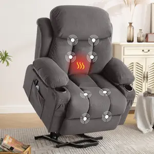 Power Lift Recliner Chair for Elderly with Vibration Massage and Lumbar Heating Electric Oversized Single Sofa with Cup Holder and USB Charge Port for Living Room (GREY)
