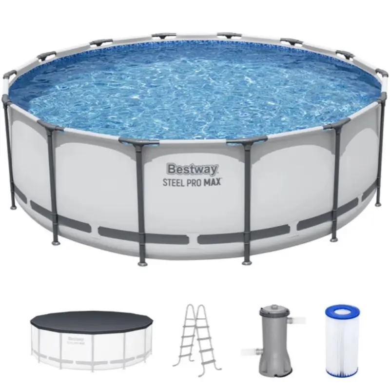 New Bestway Steel Pro MAX 18'x48" Round Above Ground Swimming Pool with Pump & Cover