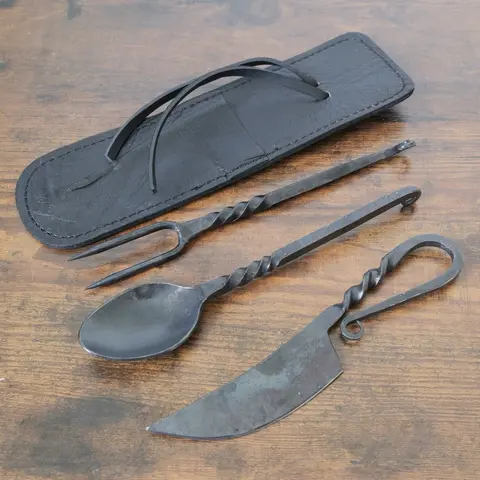 Tattva Tactical Medieval Cutlery Set Feasting Hand Forged Artisan Historic Spoon Set Feast Fork Tableware Utensils