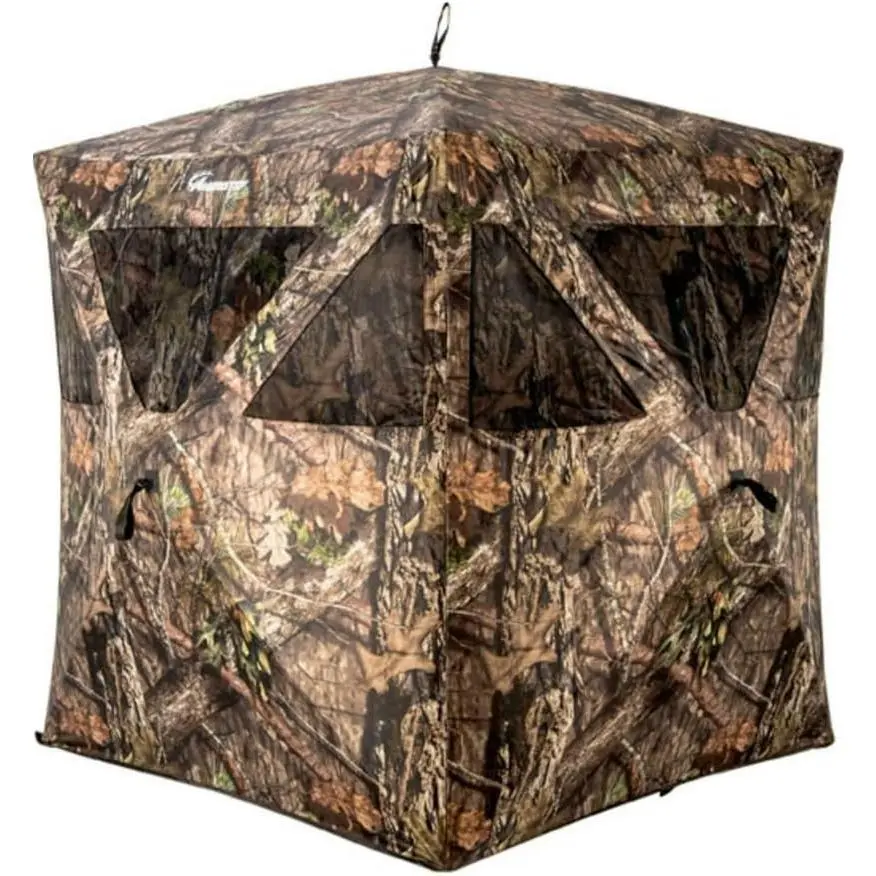 Hunters' Mesh Shell Care Taker Ground Blind - Mossy Oak Break Up Country, Eliminates Shadows and Silhouettes, Easy to Transport, Compact, Shadowguard, Carry Bag, Camo Cover, Coated Fabric, 55 L X 55 W X 60 H Inch, Durashell Plus Fabric Shell, Shoot-Throug