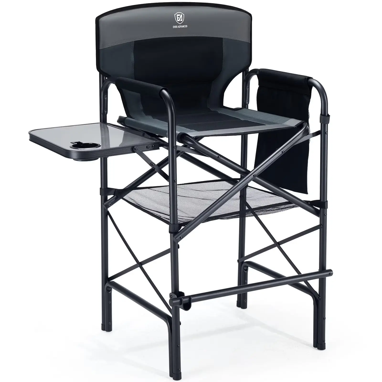 Ever Advanced Tall Directors High Chair, Lightweight Portable Outdoor Seating with Folding Side Table for Camping & Makeup Artists, Supports 350 lbs, Lightweight Foldable Chair, Portable Outdoor Chair