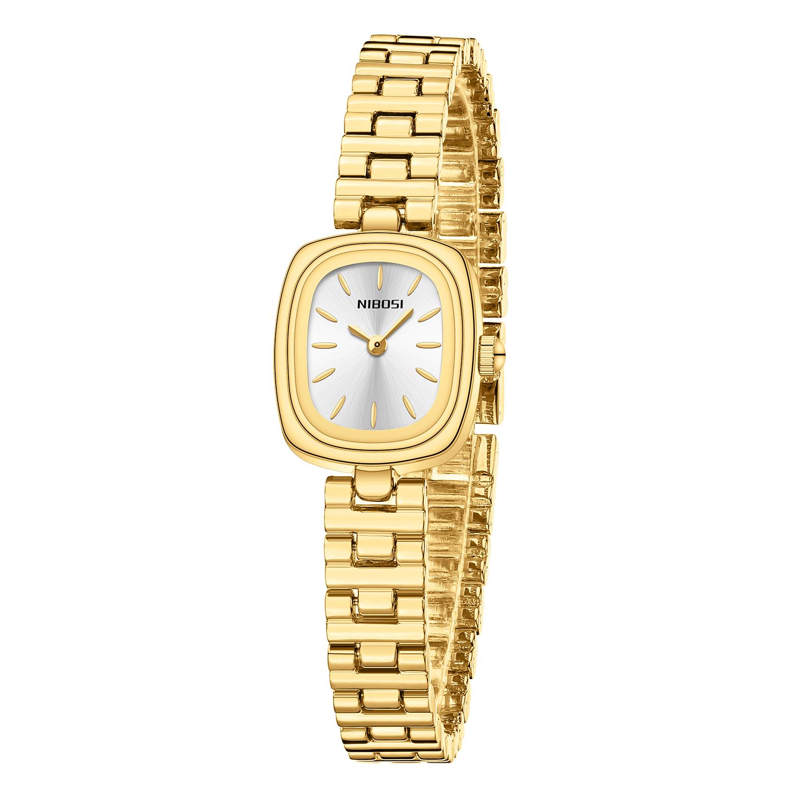 NIBOSI Vintage Bracelet Watches for Women Roman Dial Rectangular Case Gold Watch Waterproof with Tools