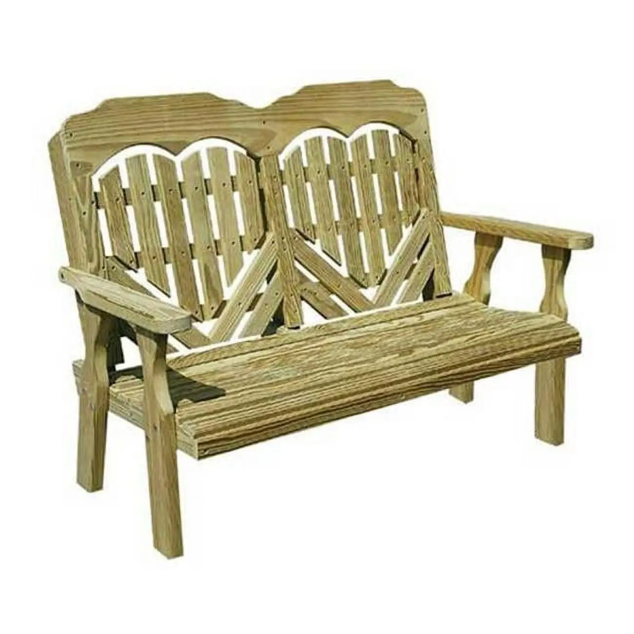 53 in. Treated Pine Heartback Garden Bench, Galvanized Steel Construction, Heart Shape Design, Rounded Edges for Safety