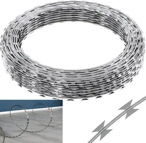 325-foot Barbed Wire Fence Roll Galvanized Steel Razor Fence for Garden & Security 20-inch Length Easy Installation Safe Secure Premium Steel