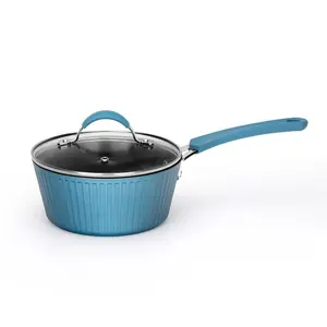 1.7Qt Non-Stick Saucepan Pot with Lid - Blue | Stylish Lines Pattern Cooking Pot - Induction, Gas, Electric & Ceramic Compatible Cooktops - Home Kitchen Essentials