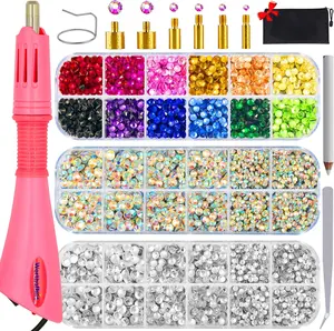 5000 Pcs TipsHotfix Rhinestone Setter, Hot Fix Applicator Tool Bedazzler Kit with rhinestones, Kit, Hot Fixed Wand for Clothes Clothing Fabric Crafts，AB Crystal, Clear, 3 Gems Sizes