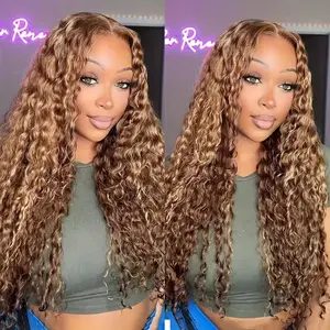 URody P4/27 Deep Wave Highlight Human Hair Wig 13x6 HD Lace Frontal Wig Honey Blonde Ombre Wig 180% Density