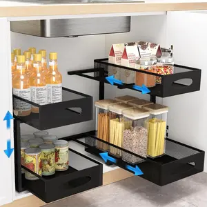 Pull out Cabinet Organizer, Slide out Metal Kitchen Cabinet Organizers Drawer Shelf, Sliding Storage Shelves for Kitchen Bathroom Pantry Cabinet Closet Organization Rack