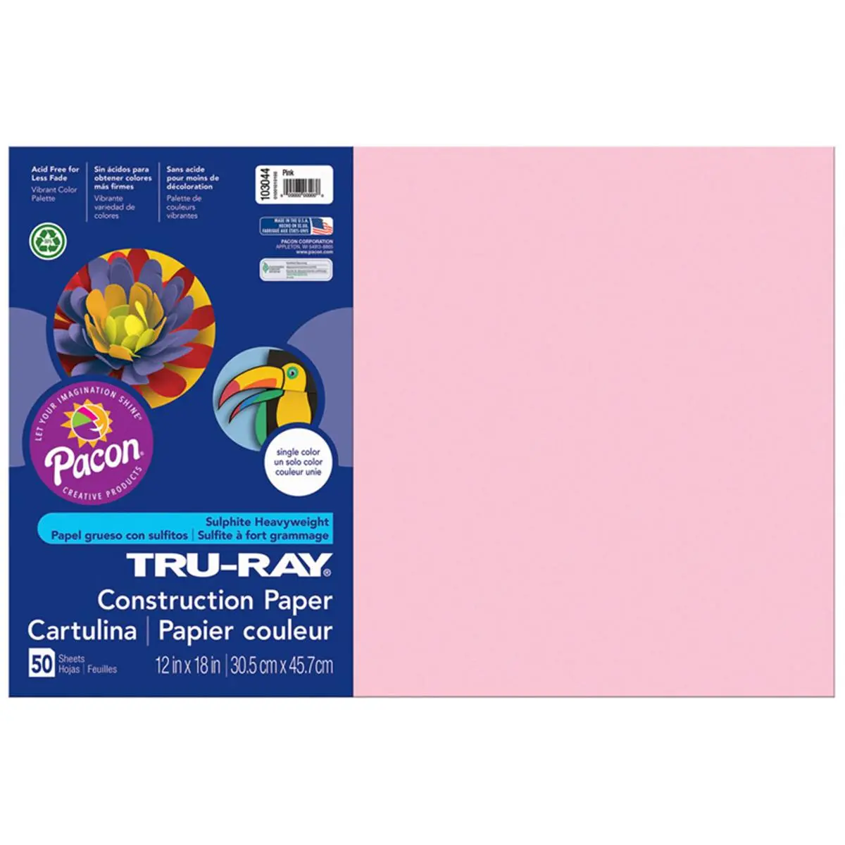 Pacon Tru Ray Pink Colored Paper - 12x18 in Recycled Crafts Paper, 5-Pack (50 Sheets Each), Fade-Resistant, Tough for Scoring/Folding/Curling Without Cracking & Tearing, Stationery Supplies, Recycled Paper