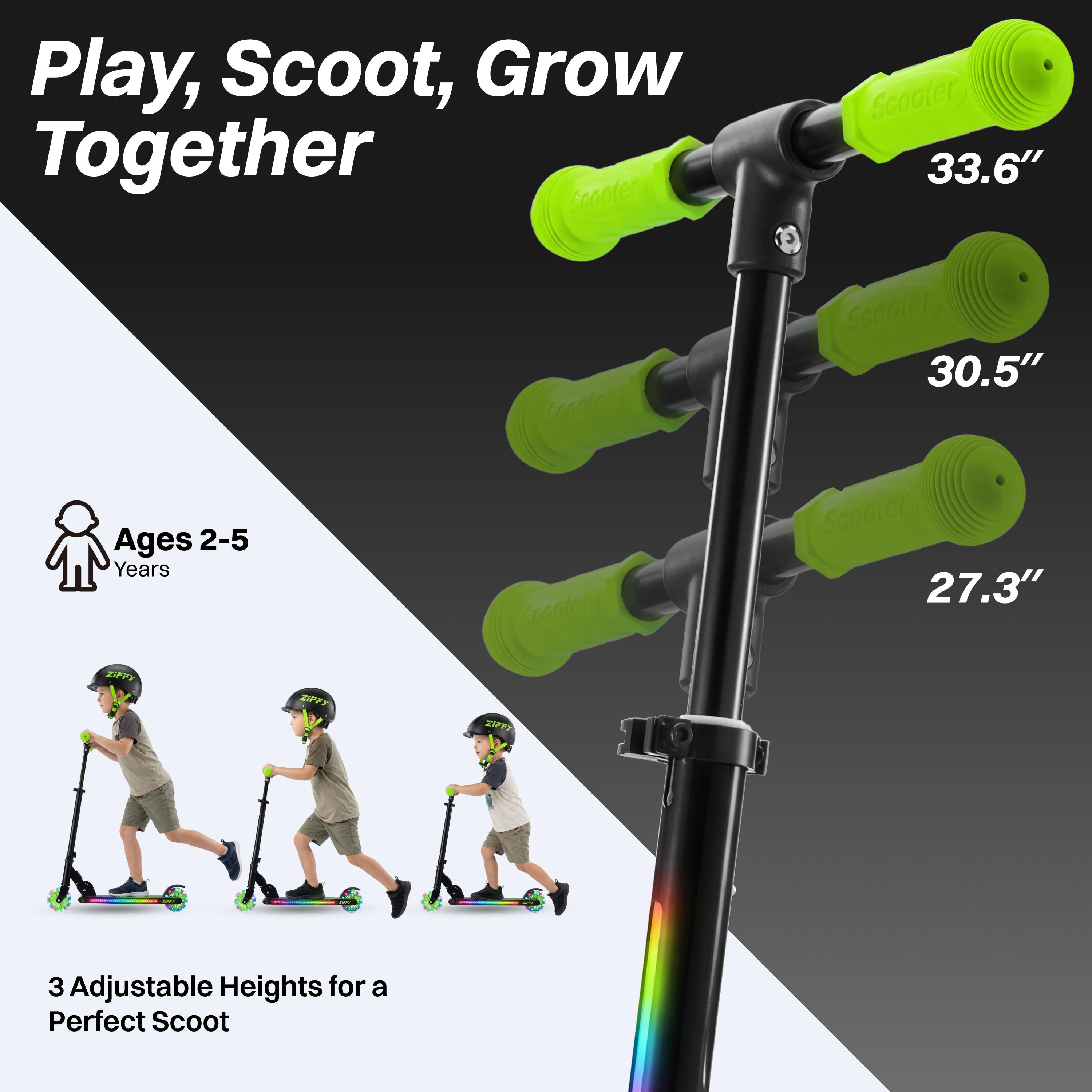 JOVA  Light Up Scooter for Kids 3-12, 2 Wheel Foldable Kids Kick Scooter, 3 Adjustable Height, ABEC-7 Bearing with 4'' PU Wheels, Rear Foot Brake, Gift for Boys& Girls, Pink/green (Up to 110lb)