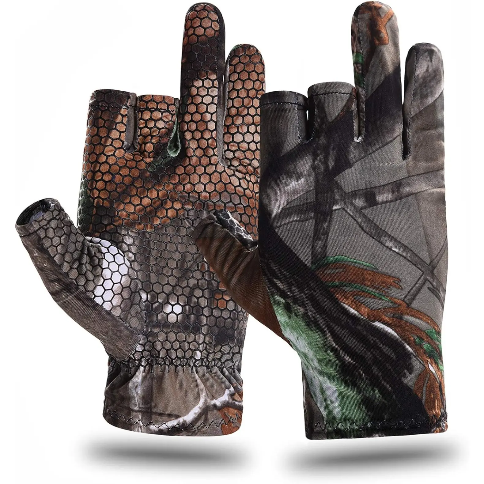 Ambidextrous Fingerless Camouflage Gloves for Adults, Breathable & Stretchable Polyester with Anti-Slip Palm for Hunting and Fishing, L, Durable, Comfortable, Unisex, Do Not Bleach, Hand Wash Only, Lightweight, Textured Anti-Slip Palm, Stretchable Fit, Ou