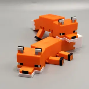 3D Printed Pixel Fox Statue - Vivid orange, brown and white block designs for gamers cute animal toy mini fidget animal great gift flexible joint animal doll statue italian brainrot