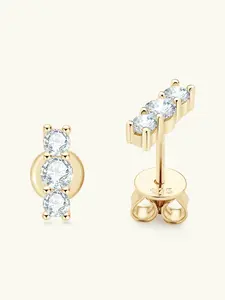 0.44ct Mozambique Three Stone Earrings, S925 Silver Minimalist Bar Earrings, Sparkling Daily Wear Jewelry Surprise Gift