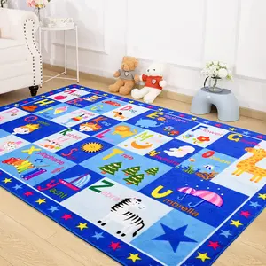 5x7 Feet Blue Kids Educational Rug, Kids Collection Area Rug for Learning Alphabet, Numbers, Colors, Season and Animal Words, Playmat for Classroom Playroom, 4x6, 5x7 Feet