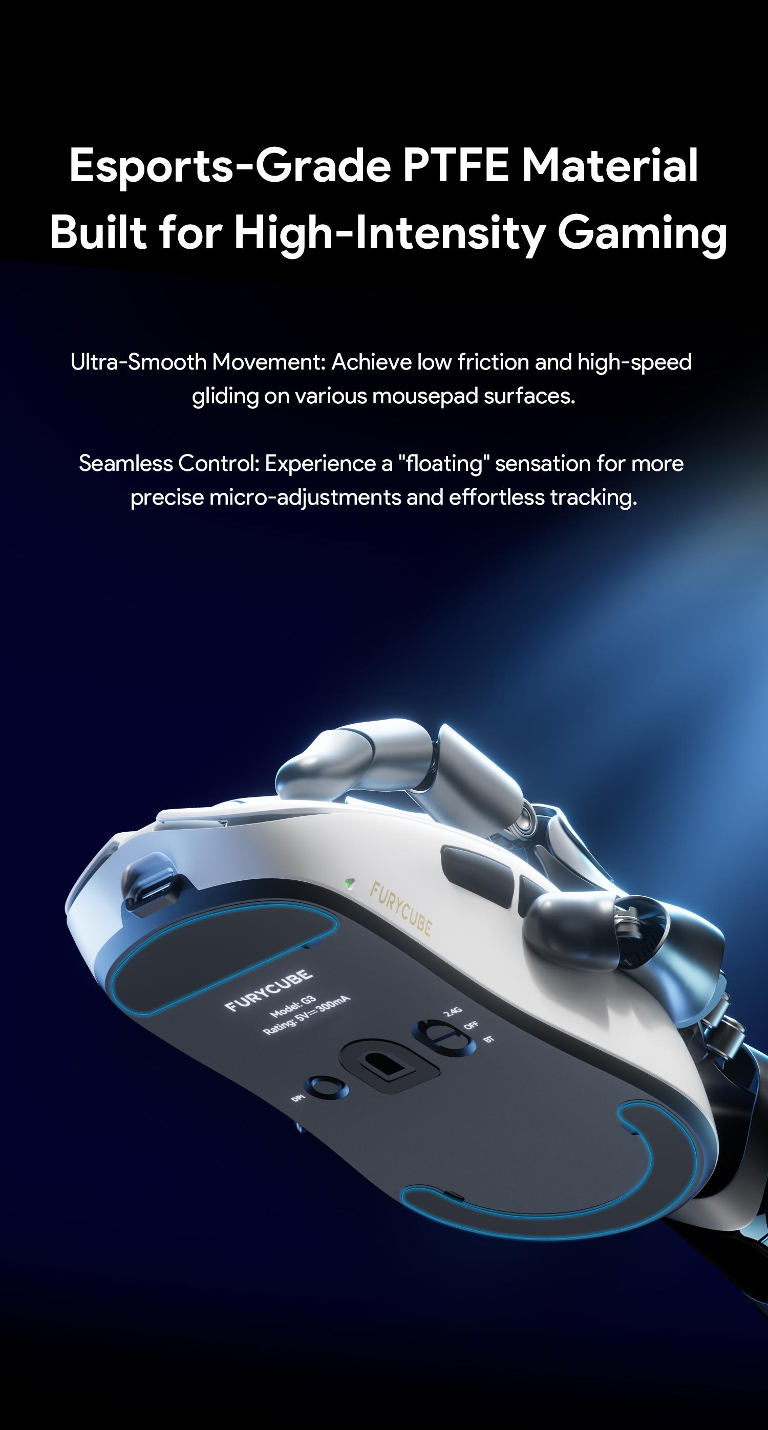 FURYCUBE G3 Lightweight Wireless Gaming Mouse 6 adjustable level DPI UP to 22000 Ergonomically Design 2.4G Bluetooth Long Battery Life Weight 49g Office Gaming Mice【Free Anti-Slip Stickers】auto clicker, gift, ps5 xbox fps games