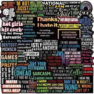 50 Pcs Sarcasm Stickers Funny Stickers Cartoon Text Phrases Handmade Material Decorative Guitar Notebook Decals, Flat Style, No Ca Prop 65 Warning