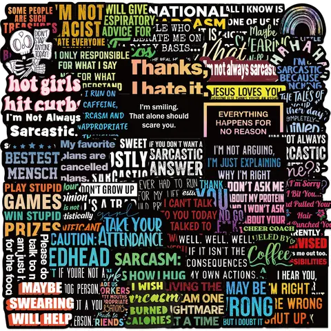 50 Pcs Sarcasm Stickers Funny Stickers Cartoon Text Phrases Handmade Material Craft Decorative Guitar Notebook Decals, Sticker Pack, Flat Style, No Ca Prop 65 Warning