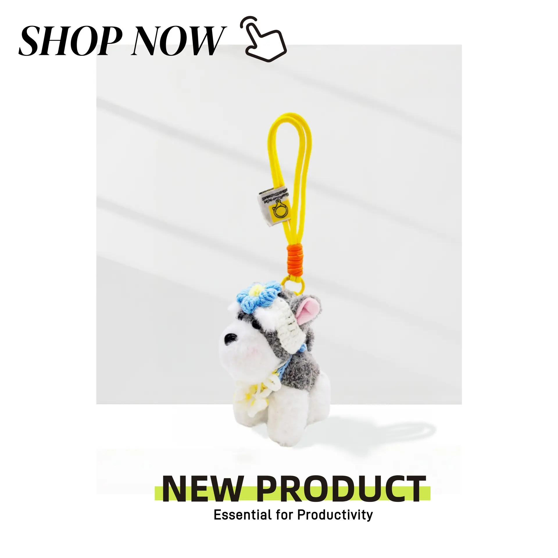 Kawaii Accessories 12cm Hand Crocheted Soft Plush Puppy Shape Schnauzer Keychain Backpack Charm, Adjustable Heart Rate Couples Bracelet Set for Girls