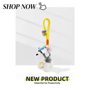 Cute Plush Schnauzer Puppy Keychain Backpack Charm Girls Fashion Accessory Adjustable Heart Rate Couples Bracelet Set
