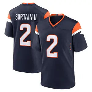 Denver Surtain II 2 Navy/Orange/White Football Player Game Jerseys, Sports Stitched T-shirts Top for Men Women Youth Boys Girls