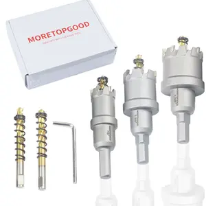 5-Piece Hard Alloy Tct Hole Saw Set, Includes Tungsten Steel Blade and Titanium Coated Guide Drill Bit, Suitable for Metal, Stainless Steel, Iron, Wood, Plastic