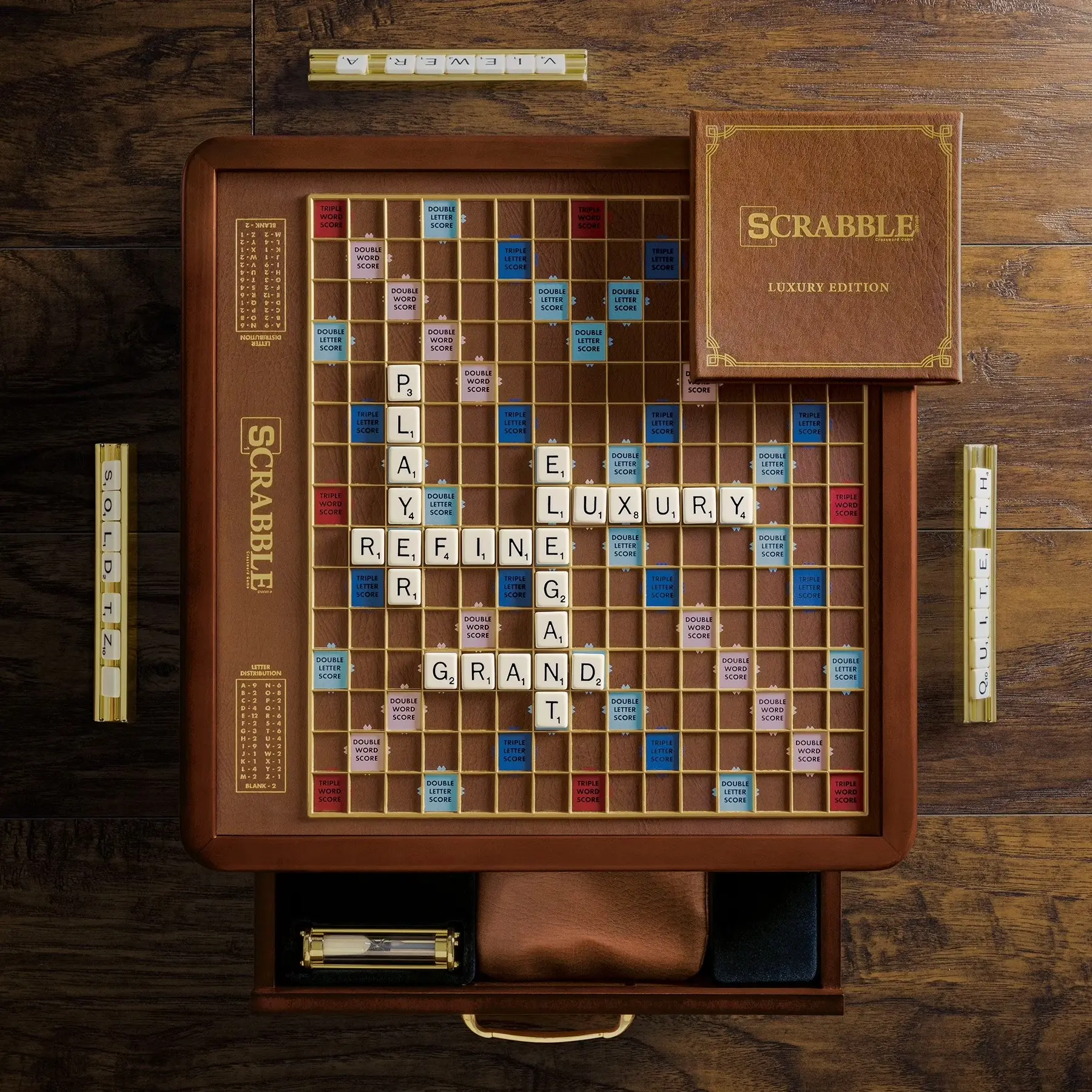 WS Game Company Scrabble Luxury Edition with Rotating Wooden Board Game