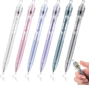 6 count Fidget Spinner Pens for Adults Black Ink Gel Pens with Fidget Ball   Pen Spinning Pen for Office Supplies Journaling (Cylinder,Clear)