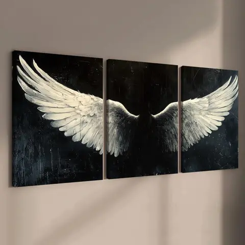 Angel Wings Pattern Canvas Painting with Frame, 3 Counts Modern Wall Art Painting, Wall Art Decor for Home Living Room Bedroom Office, Canvas Wall Artwork