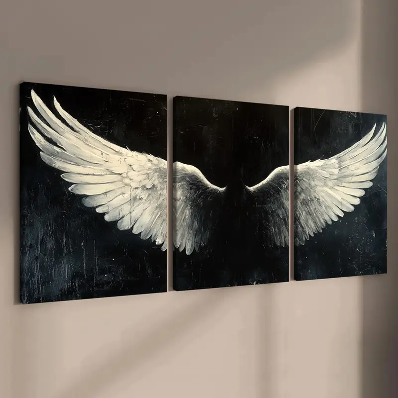 Angel Wings Pattern Canvas Painting with Frame, 3 Counts Modern Wall Art Painting, Wall Art Decor for Home Living Room Bedroom Office, Canvas Wall Artwork