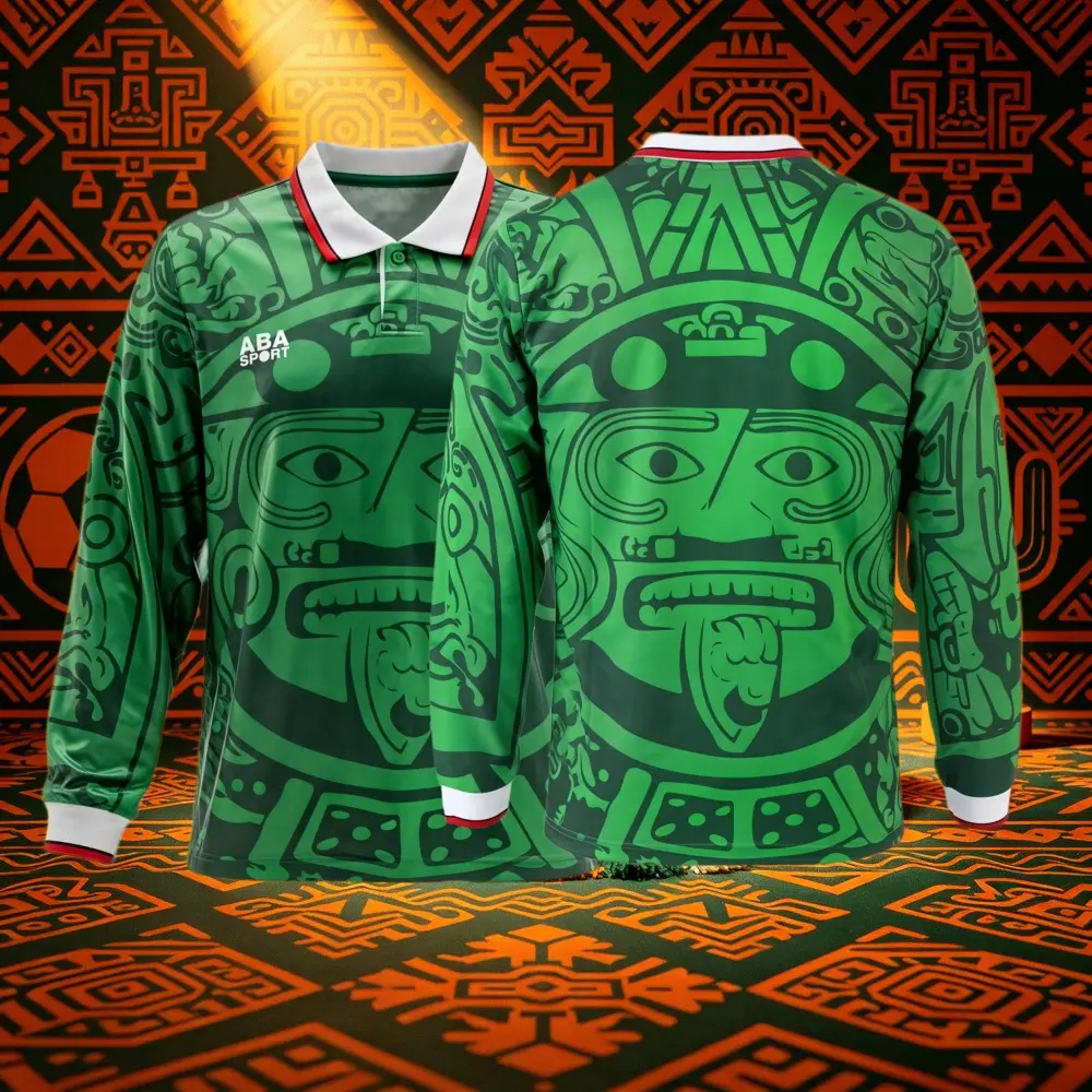 1998 Mexico National Team Home Green Long Sleeve Retro Soccer Jersey Breathable