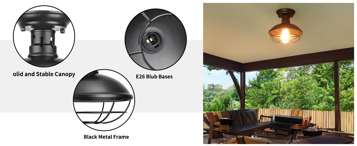 FRIDEKO HOME Farmhouse Flush Mount Ceiling Light Industrial Close to Ceiling Lighting Fixtures, Rustic Vintage Metal Black Ceiling Lamp for Kitchen Island Bedroom Hallway Farmhouse