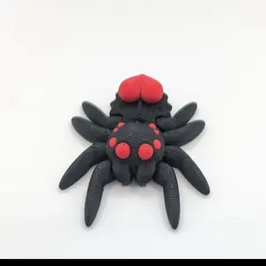 Valentine's Articulating Spider Fidget Toy - 3D Printed Stress Relief, Unique Romantic Gift, Black with Red Accents