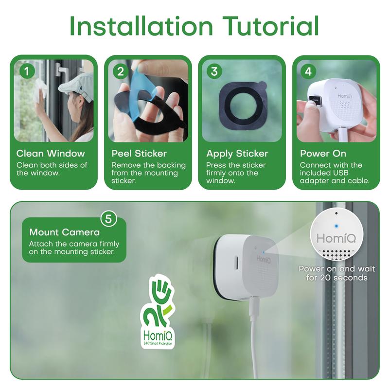 HomiQ AI 3K 5MP Magnetic Window Camera, 2.4/5GHz Dual-Band WiFi Indoor Security Camera, Color Night Vision, AI Smart Video Search & Auto Highlights, 24/7 Recording, Motion Detection, Easy Install Phone & SD