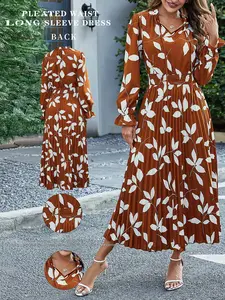 New Women's Long Sleeve Dress, Casual Wear, Elegant Boho Bohemian Style Casual Floral Print Pattern, Fitted Polyester Fabric, Perfect for Everyday Commuting & Gifts, Womenswear
