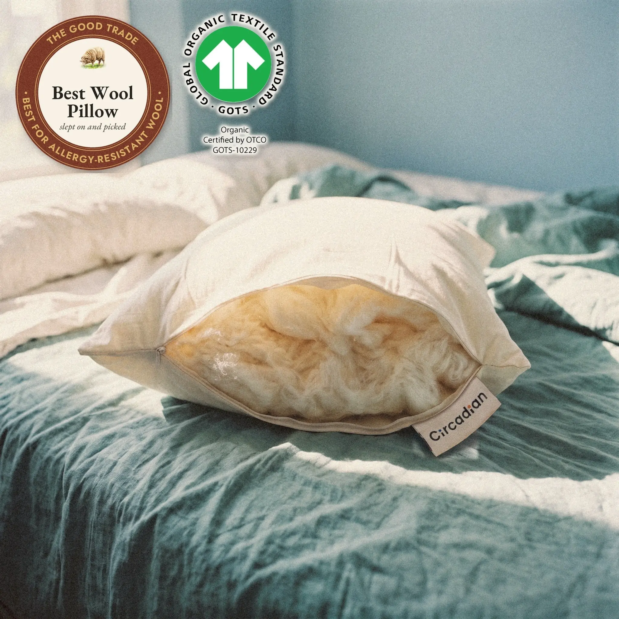 Organic Wool Bedding Pillow - Handmade in New Jersey, Cooling, Natural, Soft, Allergy Protection, Dust Mite-Resistant for Comfortable Sleep, Resists Dust Mites
