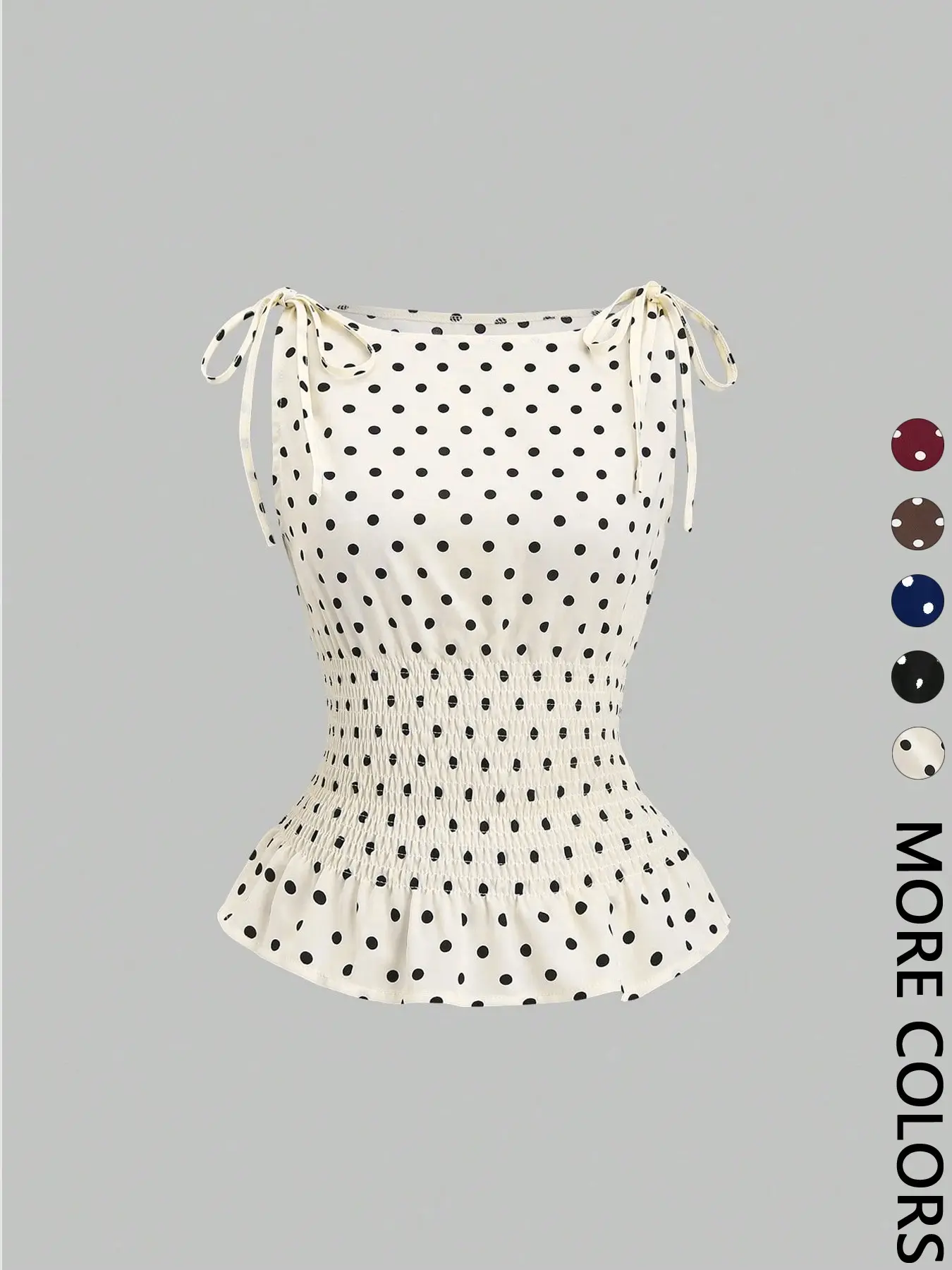 Women's Polka Dot Bow Shoulder Strap Gathered Waist Vest, Stylish Casual Summer Sleeveless Top for Everyday Wear, Comfortable and Trendy Design, Casual Chic Sleeveless